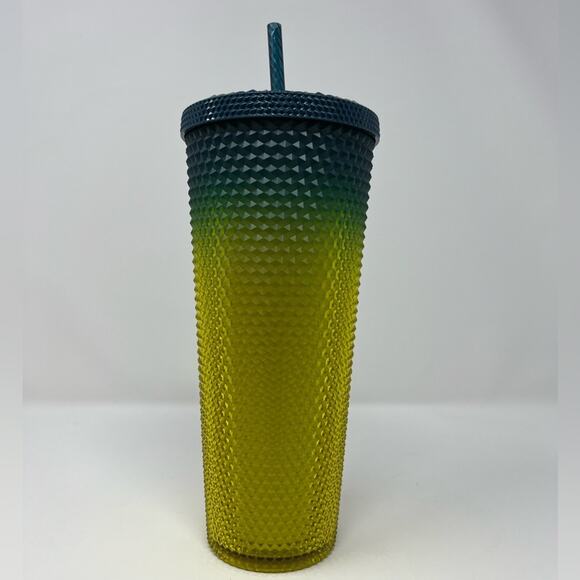 New Starbucks Fall 2023 Neon Lemon Blue Gradient Studded Bling Venti Tumbler - Picture 4 of 6